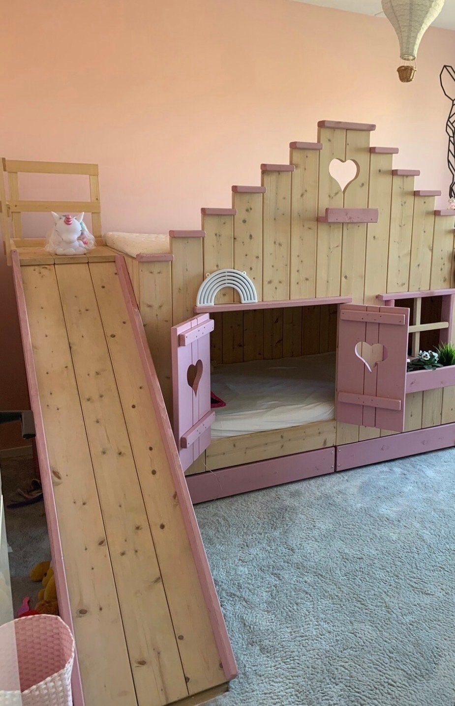 2 persoons Boomhuis bed met Glijbaan, Kinderen en Baby's, Kinderkamer | Bedden, Zo goed als nieuw, 180 cm of meer, 100 cm of meer