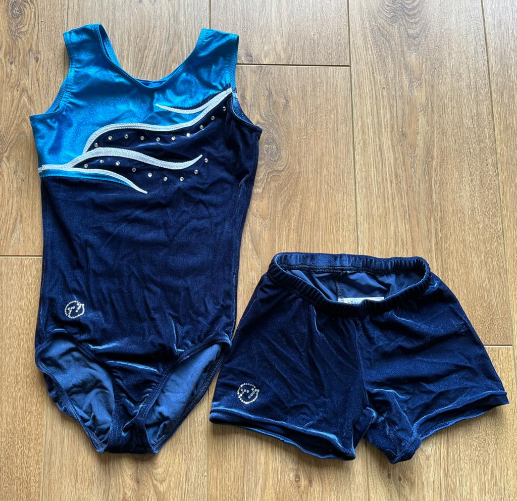 Turnpakje en broekje, Sport en Fitness, Turnen, Ophalen, Blauw, Kindermaat 122 t/m 140, Zo goed als nieuw