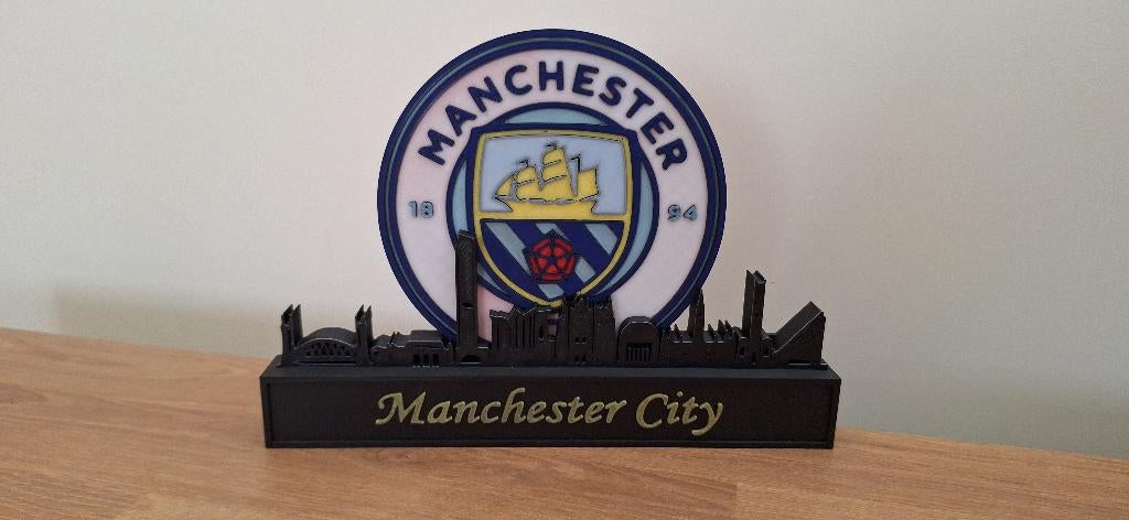 3D-geprinte Manchester City display – logo & skyline, Ophalen of Verzenden, Nieuw, Buitenlandse clubs, Beeldje of Poppetje