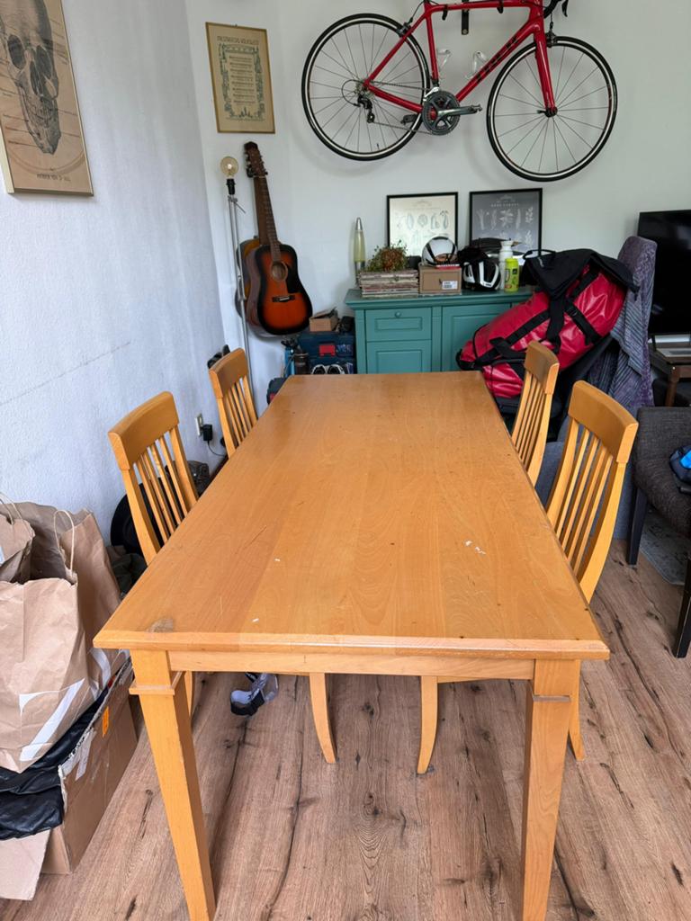 Tafel + 4 stoelen eikenhout, gratis mee te nemen, Ophalen, Gebruikt, Eikenhout, 50 tot 100 cm