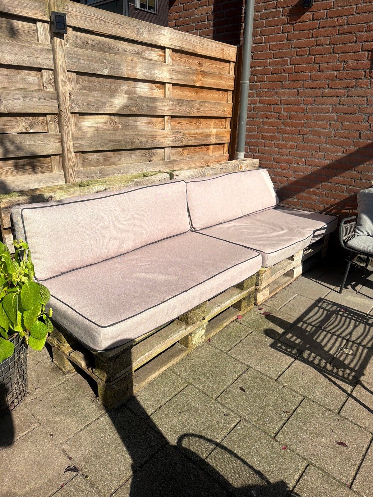 Palletbank met kussens voor buiten, Ophalen, Gebruikt, Hout