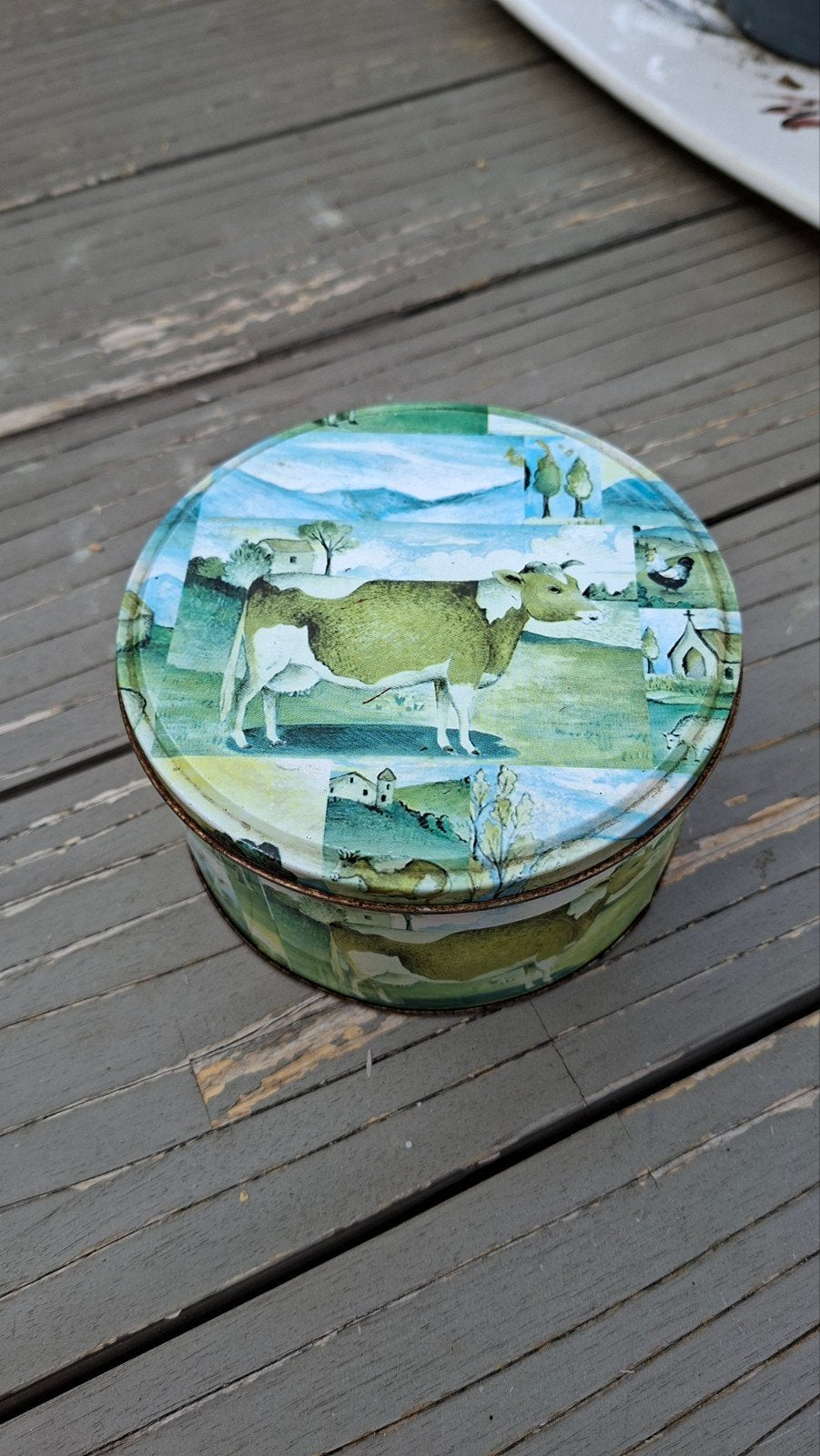 Nostalgische Blik Boerderijdieren - 7,5 cm hoog, 13,5 cm Ø, Verzamelen, Ophalen of Verzenden, Gebruikt, Koek(jes), Overige merken