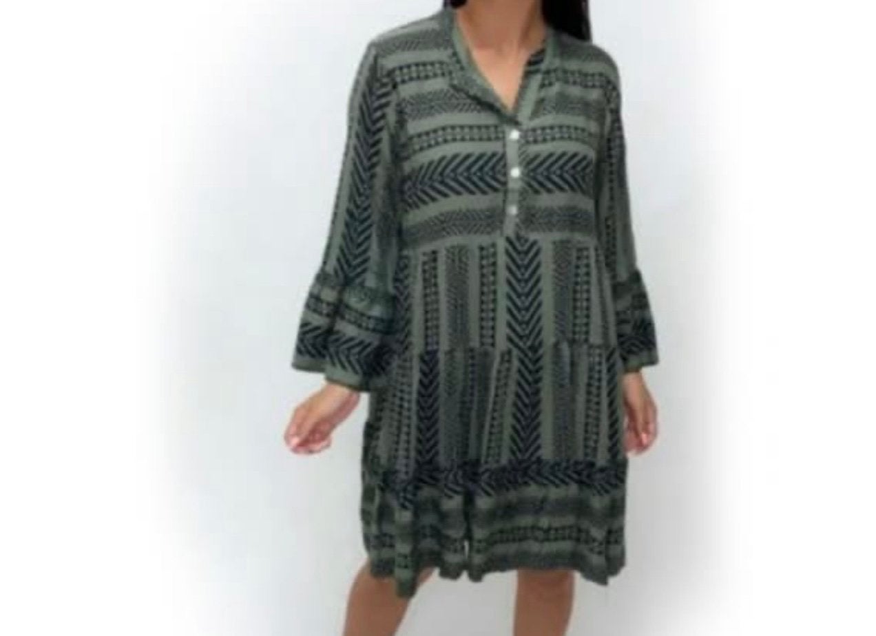 Z.g.a.n.! Prachtig khaki Aztec tuniekjurk  mt 44, Ophalen of Verzenden, Zo goed als nieuw, Maat 42/44 (L), Groen