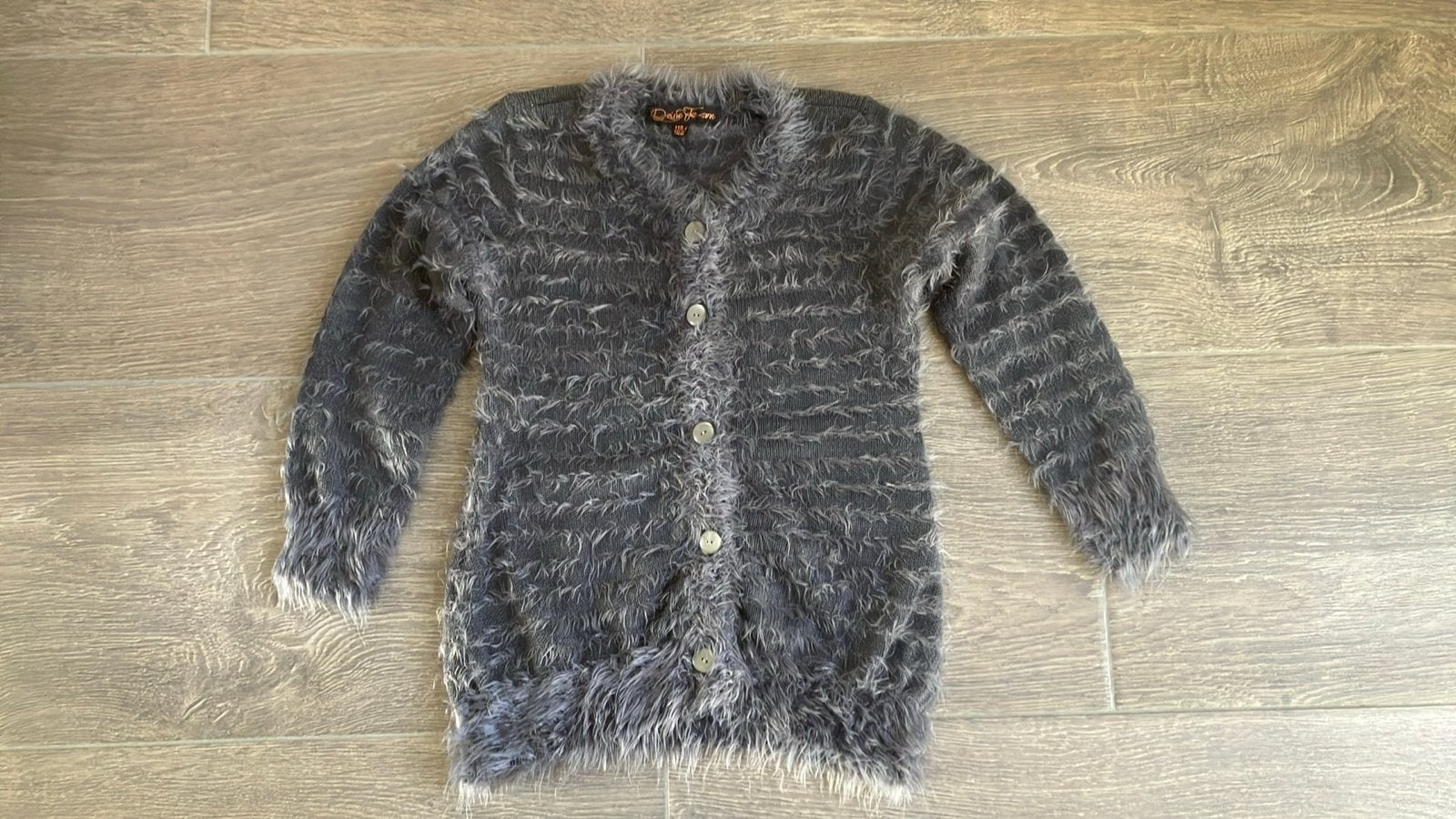 Donkergrijs pluizig vestje maat 116 122 Dzine jeans, Ophalen of Verzenden, Gebruikt, Meisje, Trui of Vest