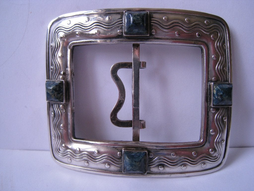 ART DECO PERIODE ; ZILVER - ZILVEREN GESP m. LAPIS LAZULI 4X, Verzenden, Zilver