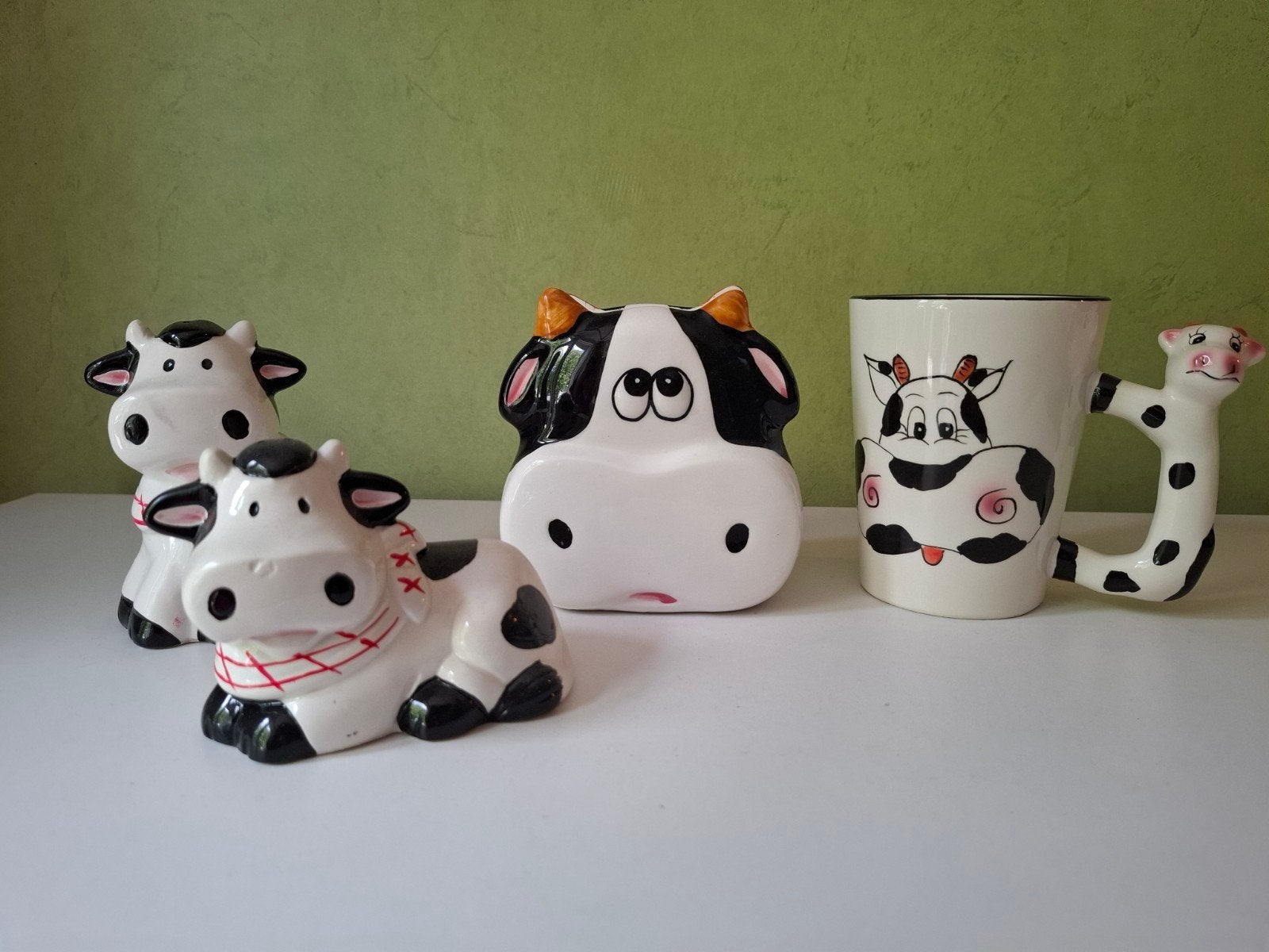 Leuke koeien servies set - mok, zout/peper, servethouder, Overige merken, Keramiek, Overige typen, Nieuw