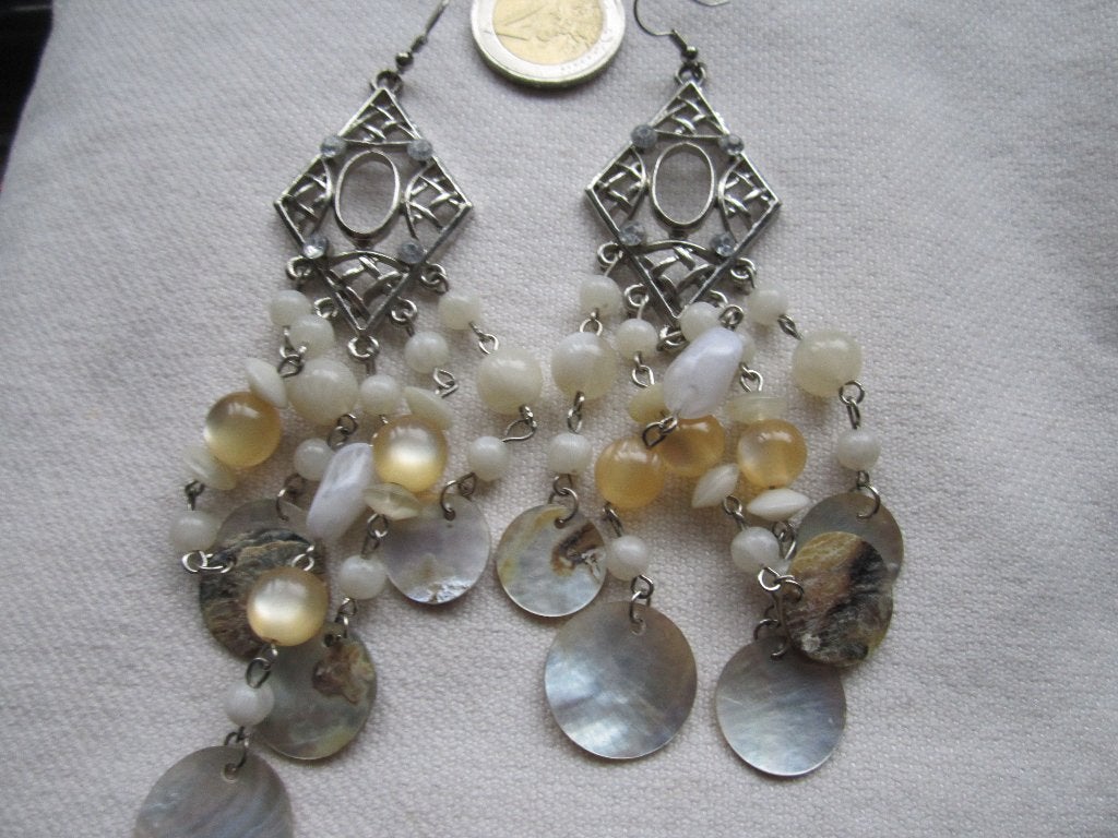32.  Heel grote oude oorbellen,  12 cm, Sieraden, Tassen en Uiterlijk, Antieke sieraden, Ophalen, Overige materialen, Oorbellen
