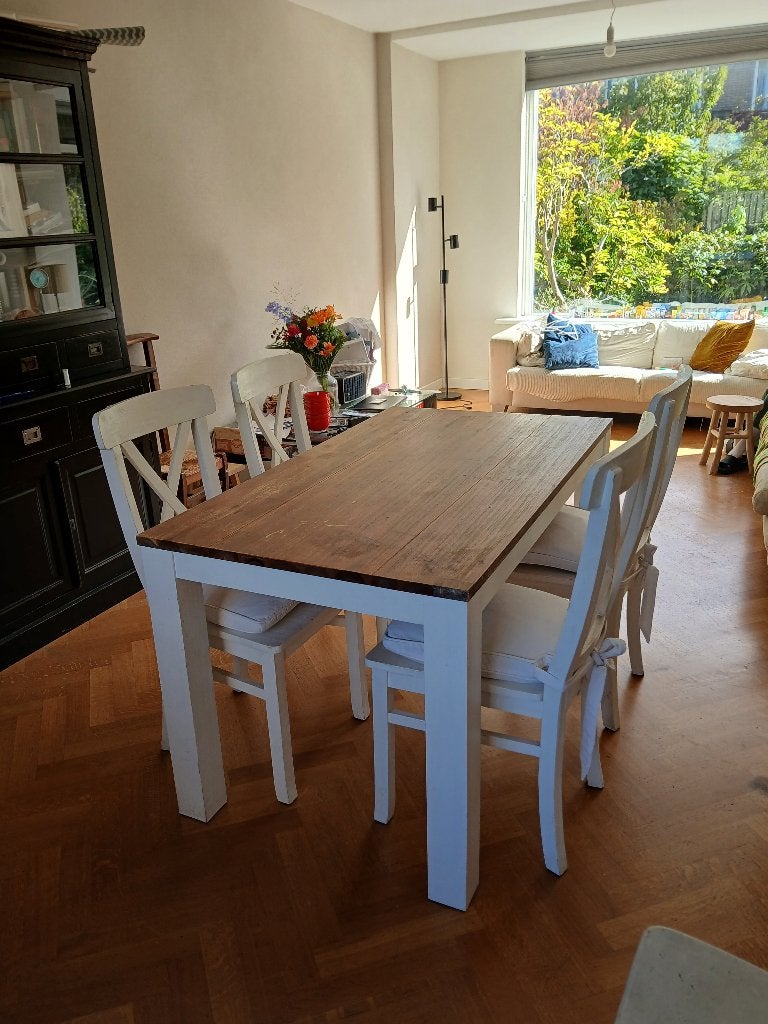 Eettafel met stoelen 140x80, Huis en Inrichting, Tafels | Eettafels, Ophalen, Gebruikt, 200 cm of meer, 50 tot 100 cm