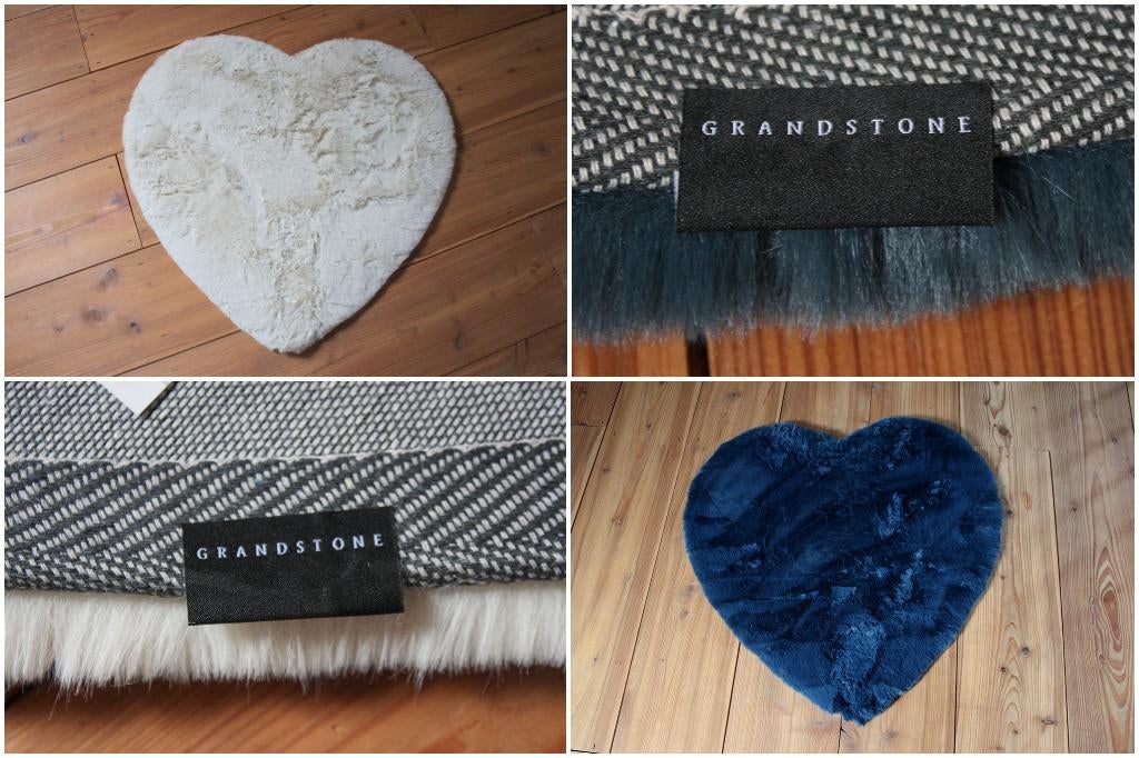 Superzacht fluffy vloerkleed in een hart vorm blauw & creme
