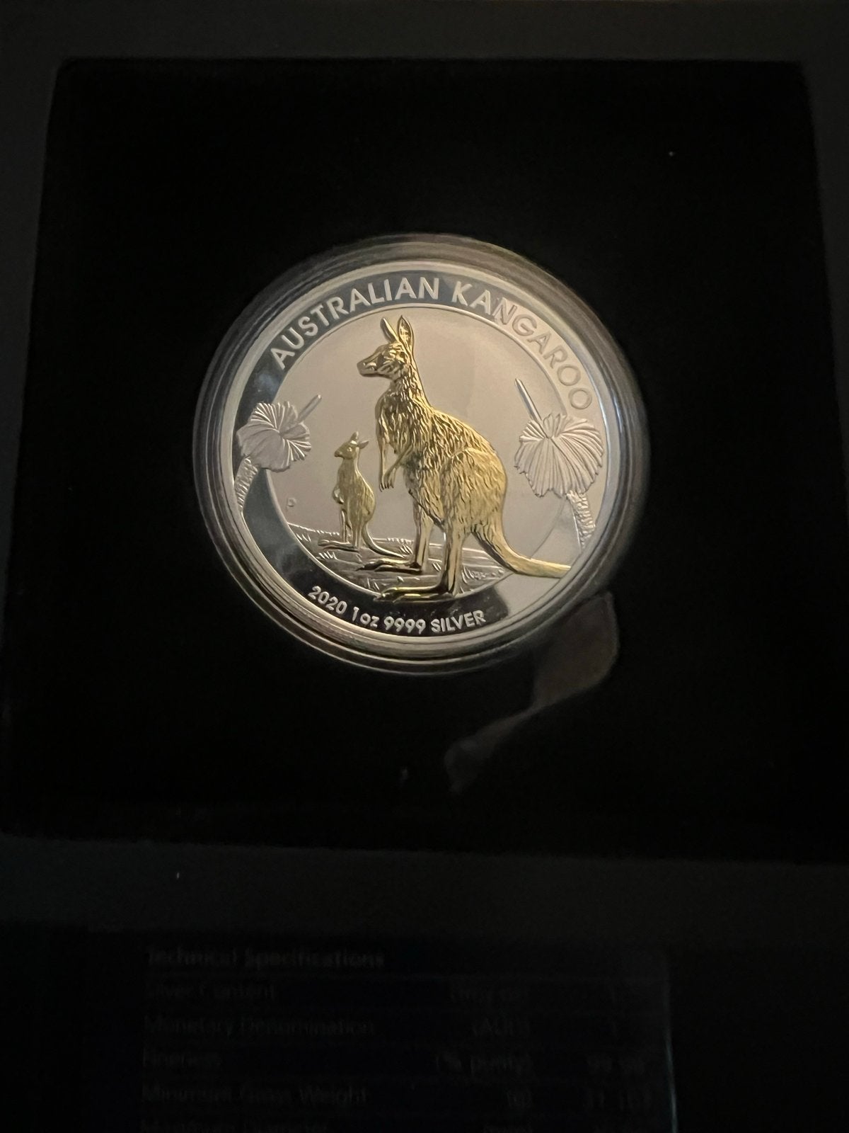 2020 Gilded Australian Kangaroo 1 oz Zilveren Munt, Ophalen of Verzenden, Losse munt, Zilver