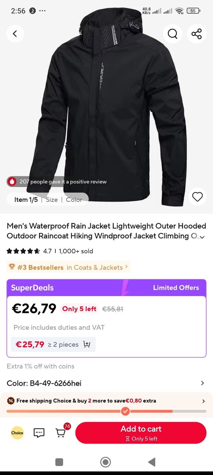 Heren waterdichte regenjas, lichtgewicht outdoor jas, Ophalen, Maat 52/54 (L), Onbekend, Zwart