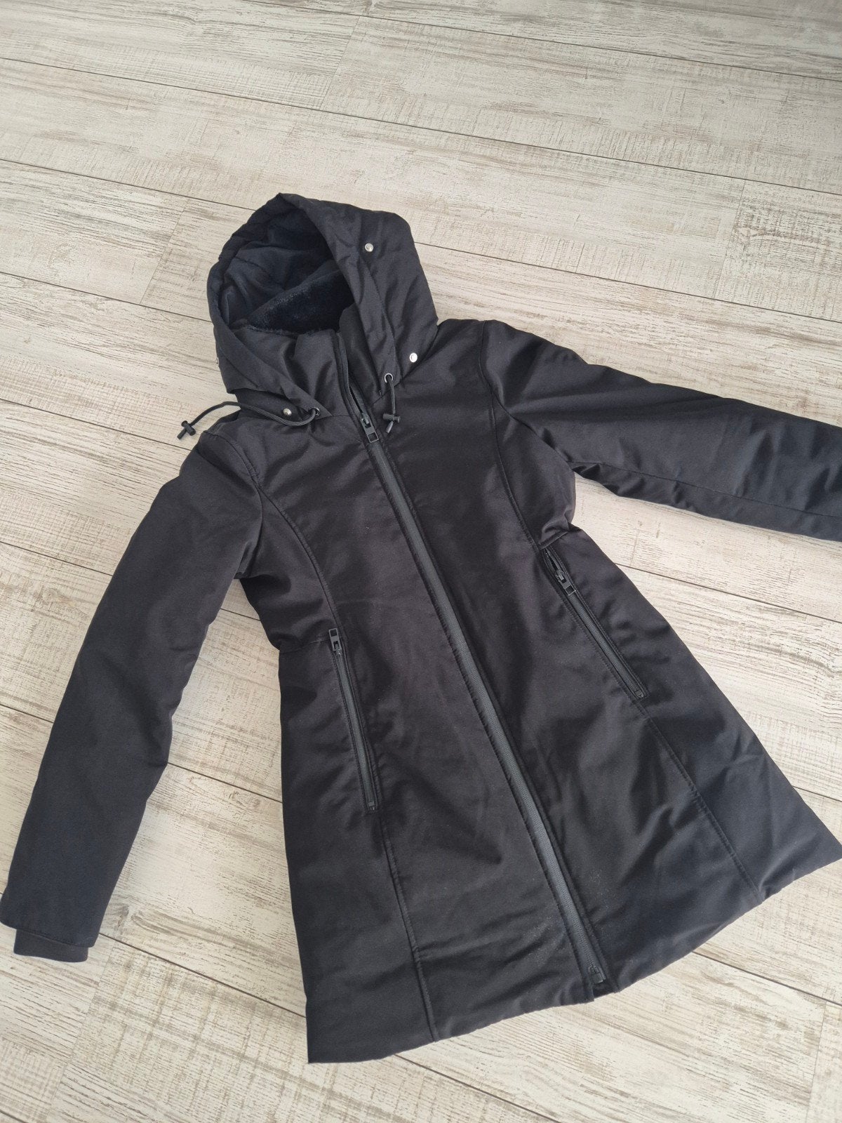 zara parka thermo winterjas xs zwart, Ophalen, Zo goed als nieuw, Maat 34 (XS) of kleiner, Zara
