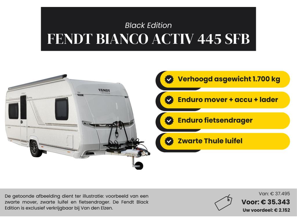 Fendt Bianco Activ 445 SFB Black Edition Actiepakket, Caravans en Kamperen, Rondzit, Bedrijf, Overige typen, Fendt