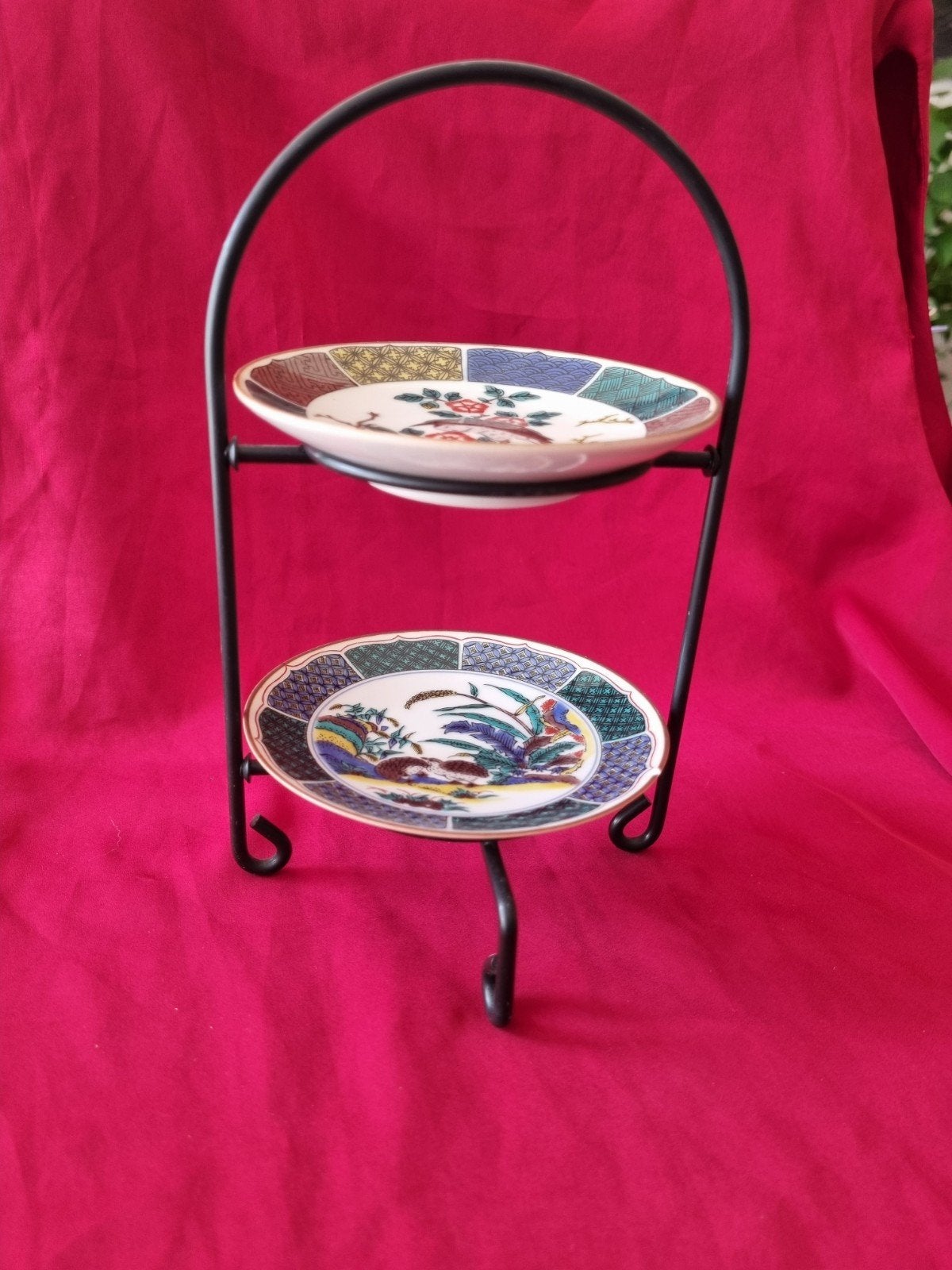 Vintage Japanse etagere met handgeschilderde bordjes, Antiek en Kunst, Ophalen of Verzenden