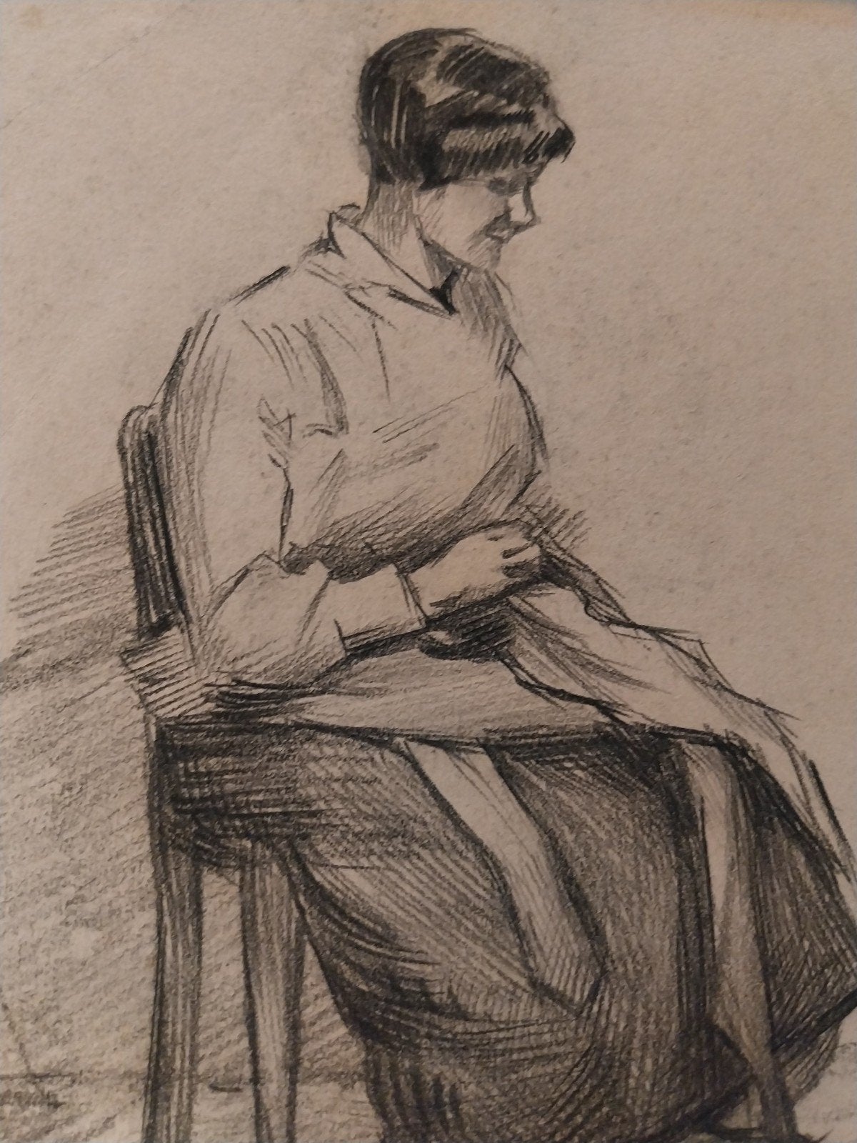 Vrouwenfiguur, potloodtekening, gesigneerd, Antiek en Kunst, Kunst | Tekeningen en Foto's, Ophalen of Verzenden, Tekening, Potloodtekening