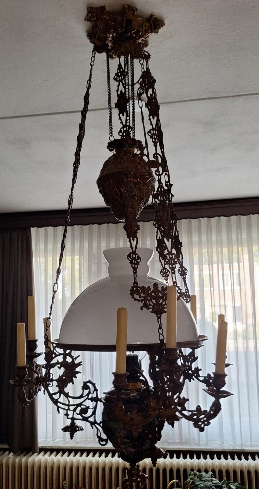 Antieke olie hanglamp met contragewicht, Antiek en Kunst, Ophalen