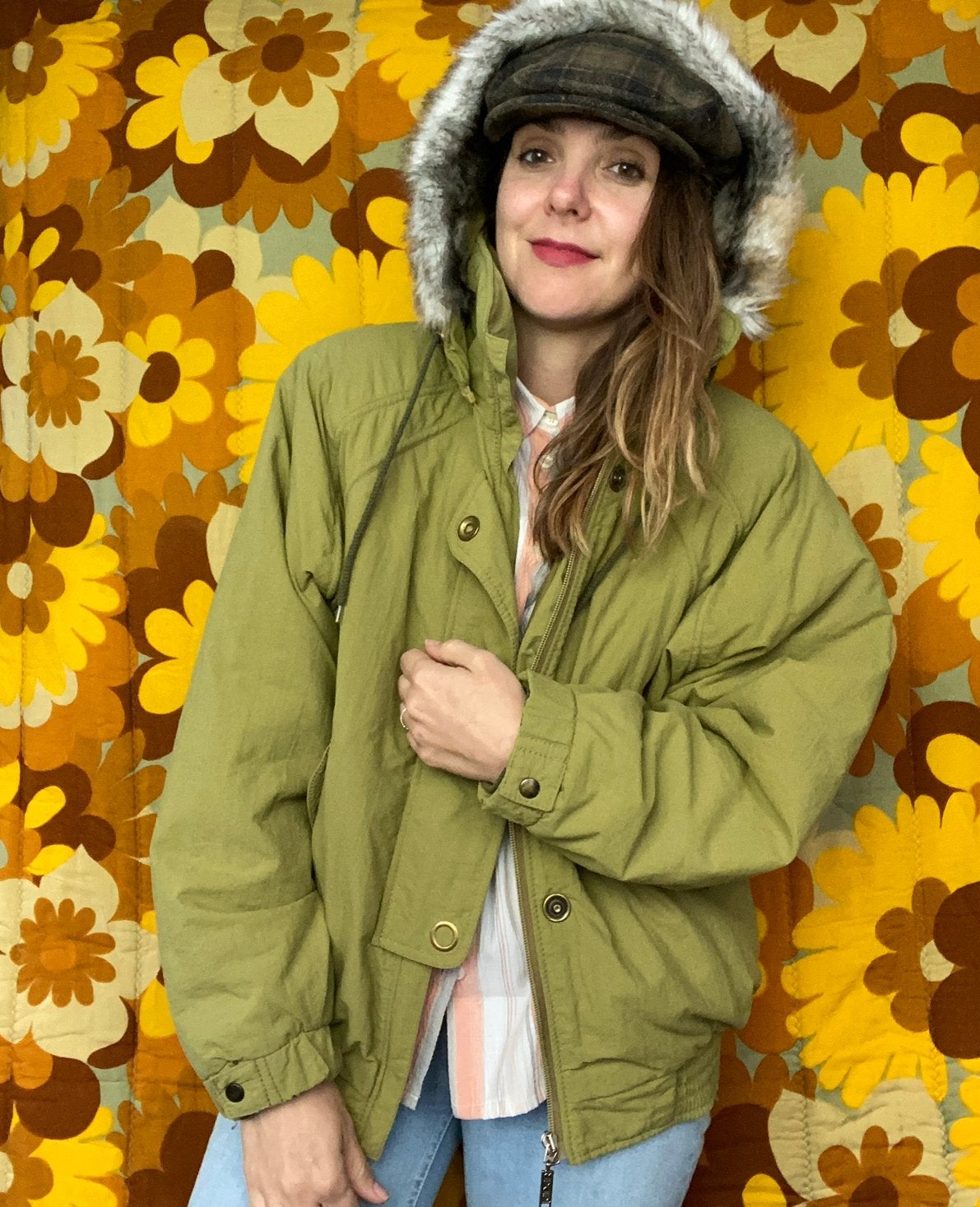 vintage 90’s parka / winterjas - groen - bontkraag - opdruk, Hgv, Hgv, Ophalen of Verzenden, Maat 36 (S)