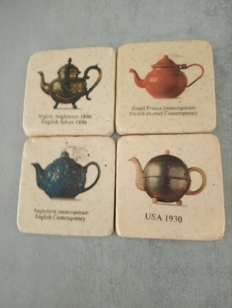Vintage Onderzetters met Theepot Motieven - Set van 4, Ophalen of Verzenden
