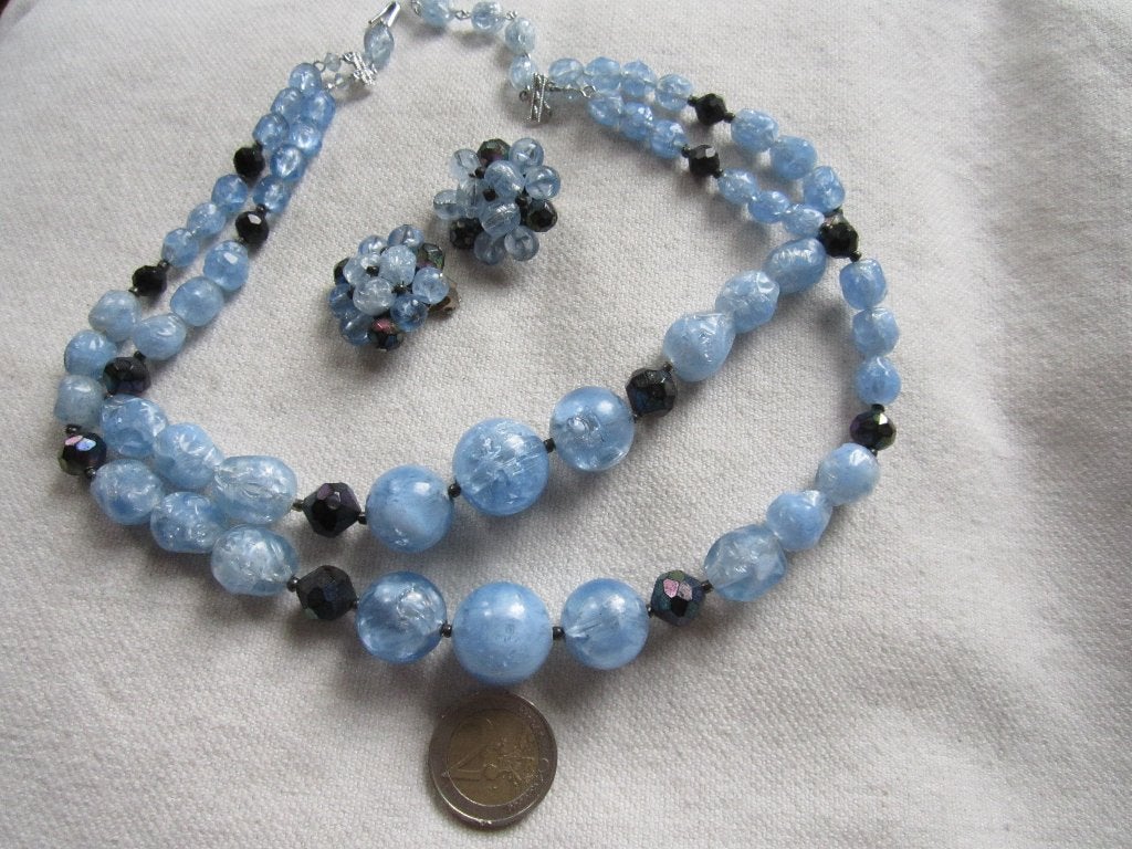 10.  Schitterende oude broche+clipoorbellen Japan, 41/48cm, Ophalen, Overige materialen, Ketting
