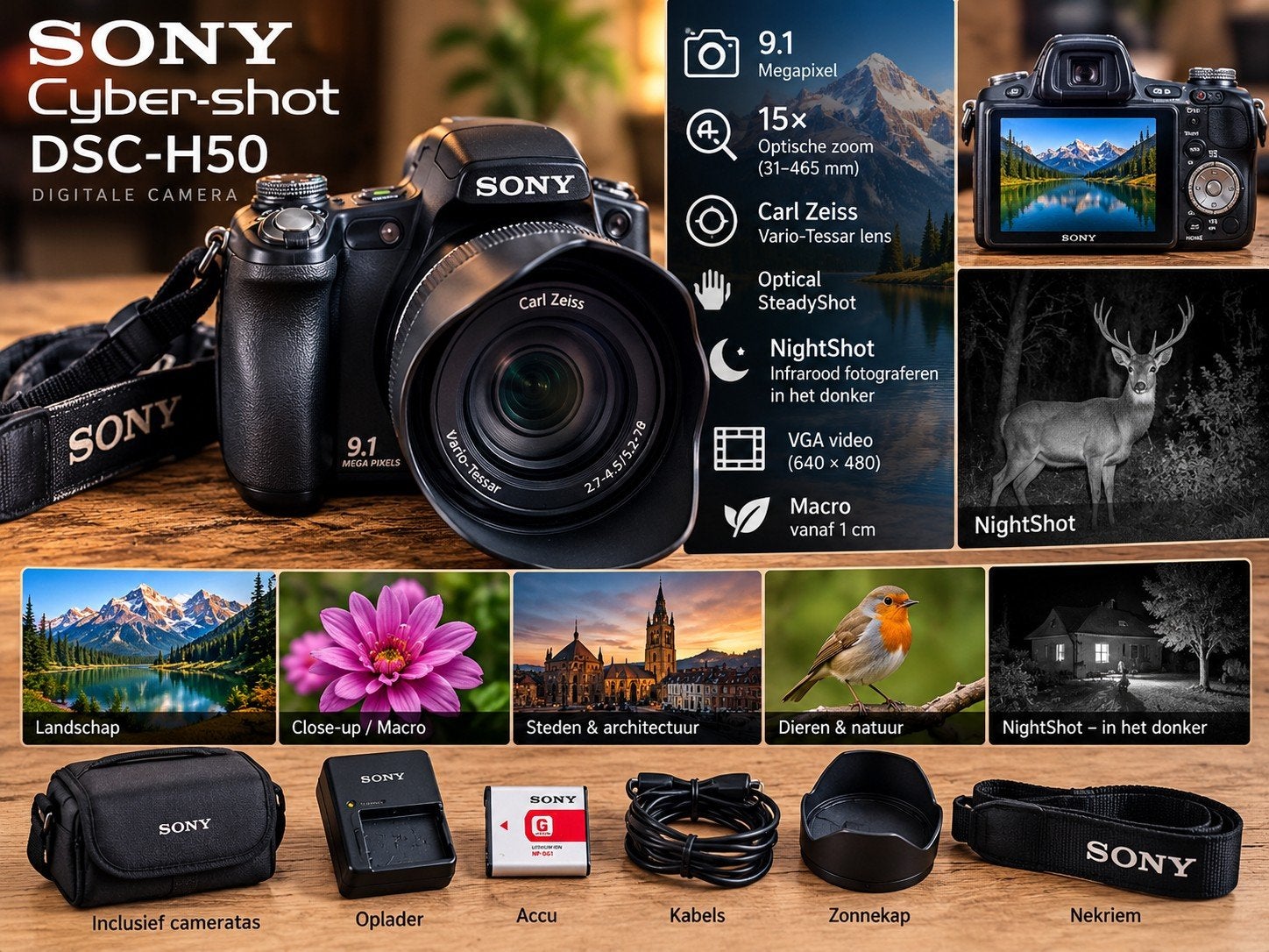 Sony Cybershot DSC-H50 Digitale Camera met 15x Optische Zoom, Audio, Tv en Foto, Beeldstabilisatie, Ophalen of Verzenden, Compactcamera