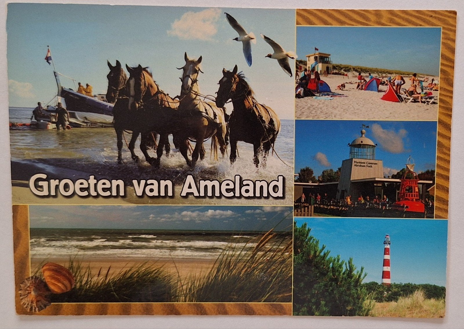 Oude ansichtkaart Groeten van Ameland - Paardenvisserij, Ophalen of Verzenden