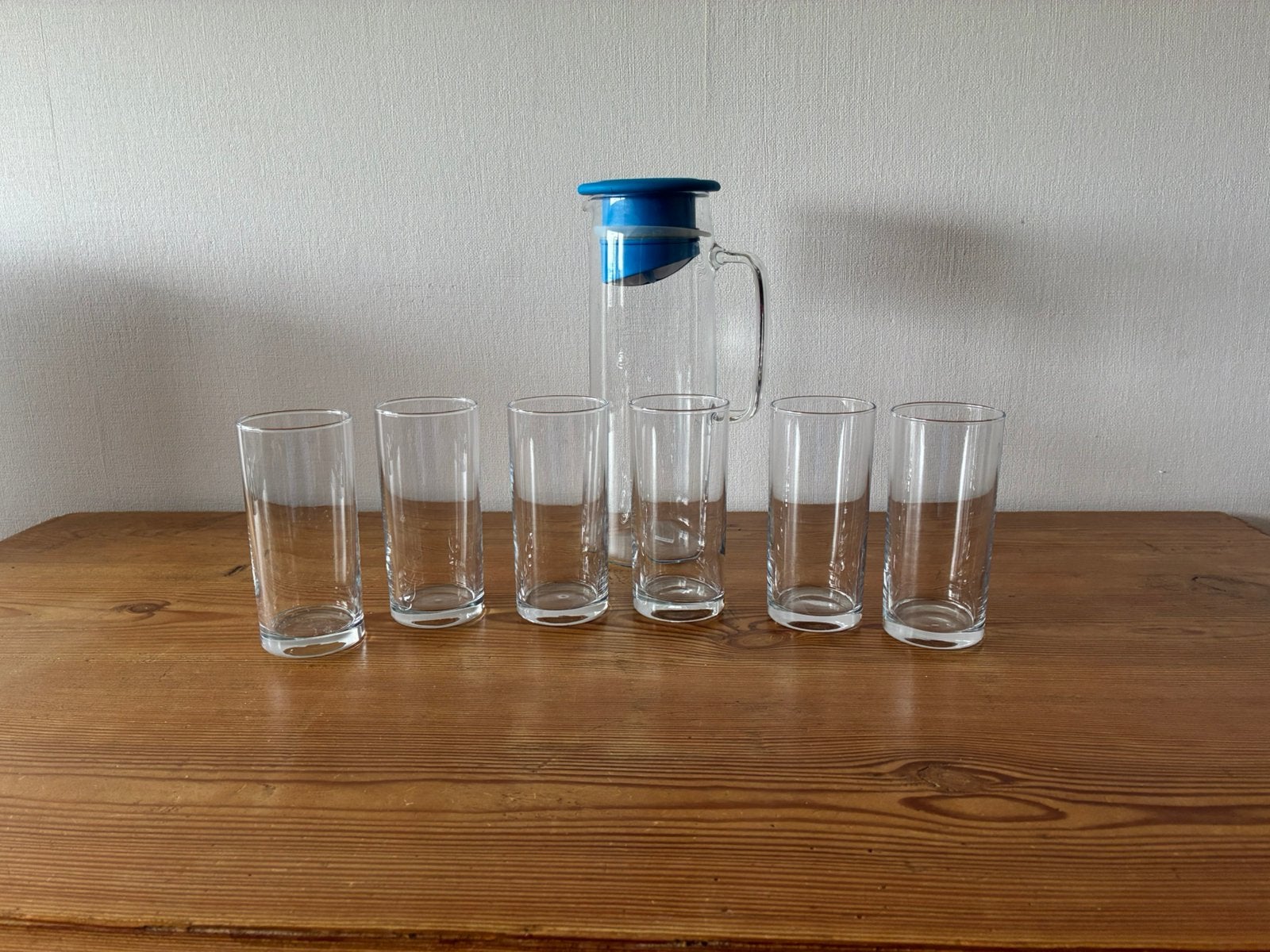 6 limonade glazen en een karaf, Ophalen of Verzenden, Zo goed als nieuw