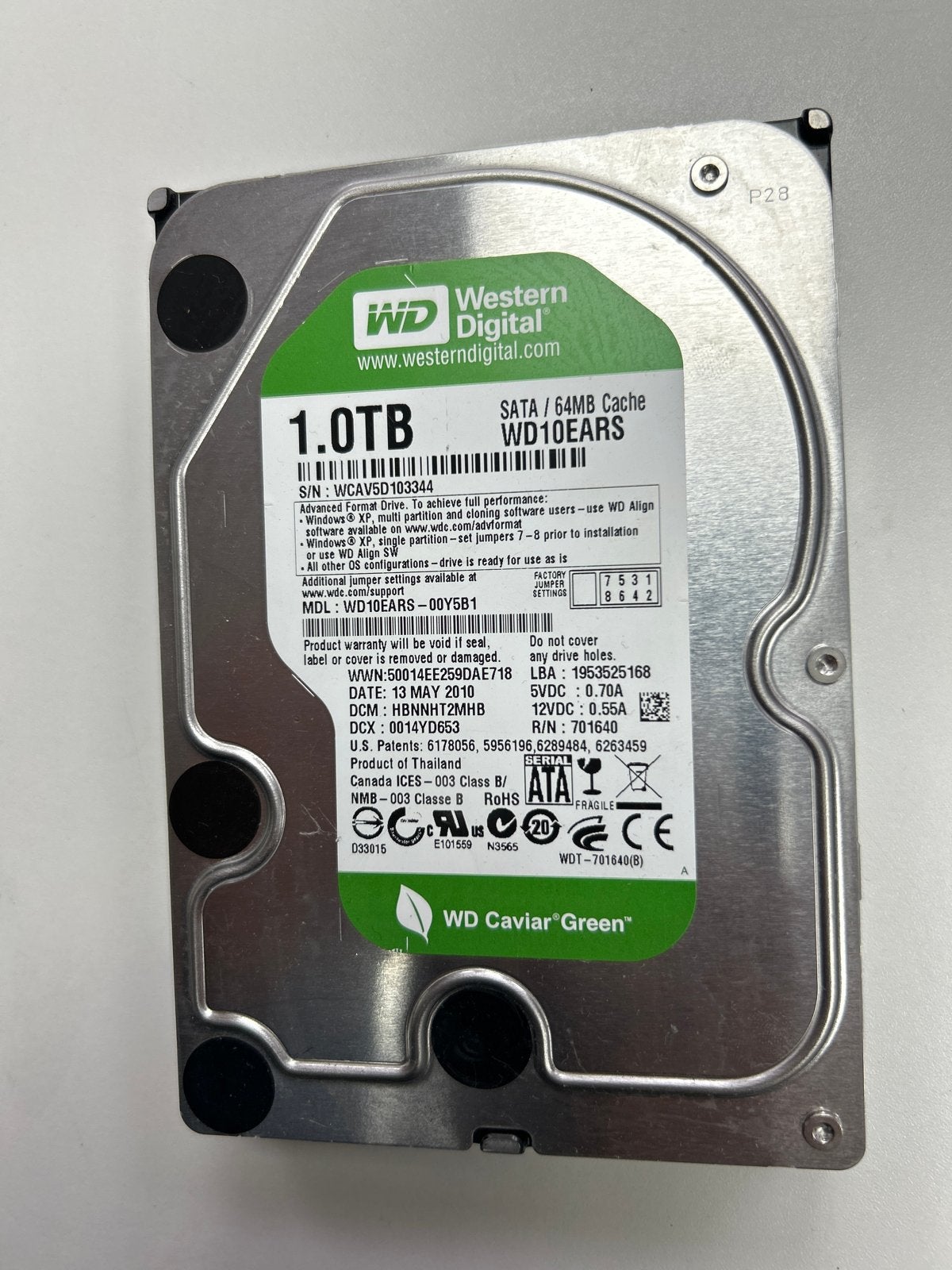 Western Digital WD10EARS 1TB HDD SATA 64MB Cache, Intern, Gebruikt, Server, Ophalen of Verzenden