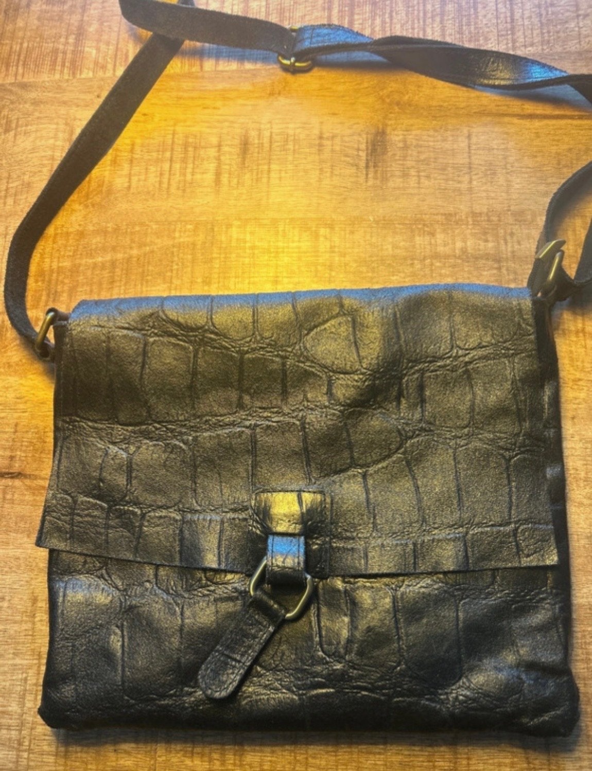 Mooie leren schoudertas van Genuine Leather, Ophalen of Verzenden, Gebruikt, Zwart, Schoudertasje