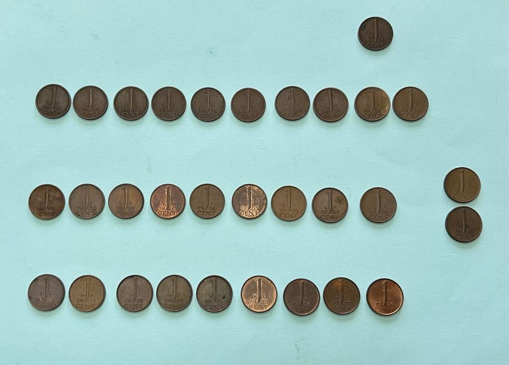 Serie 1 cent munten van 1948 tm 1978, Postzegels en Munten, Munten | Nederland, Verzenden, Koningin Juliana, 1 cent