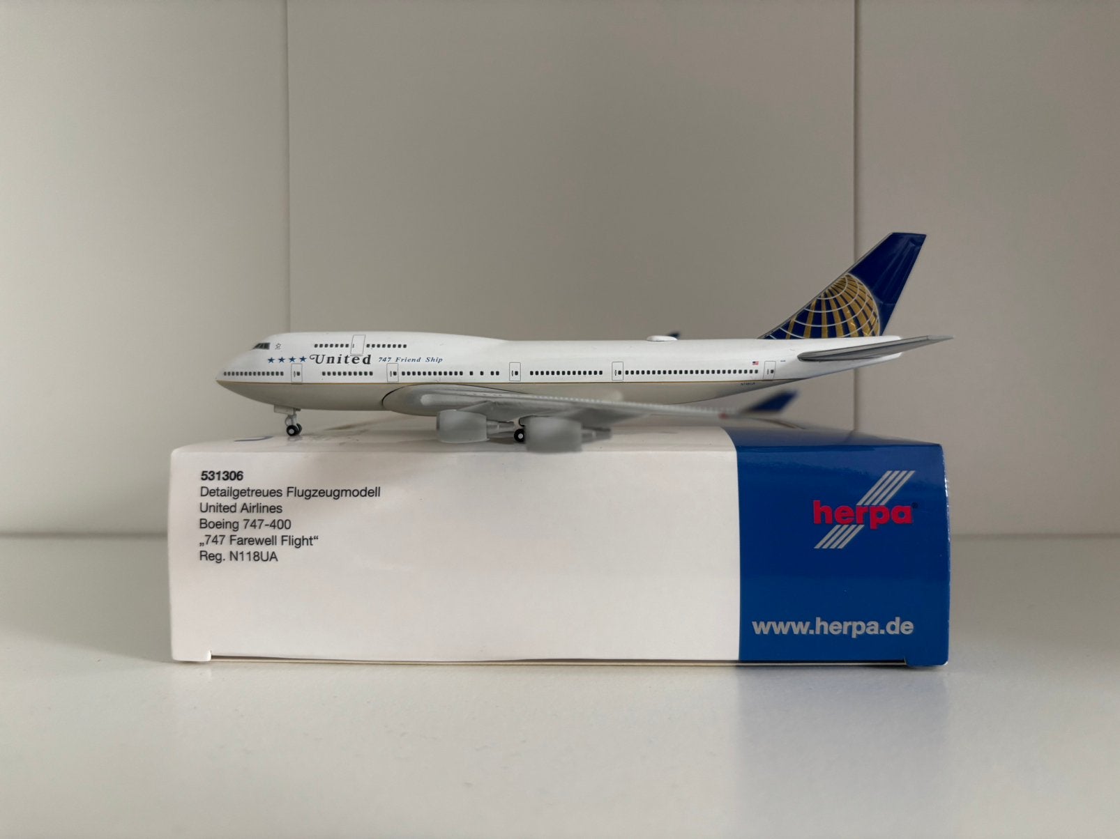 Herpa 531306 United Airlines Boeing 747-400 1:500, Ophalen of Verzenden, Zo goed als nieuw, Schaalmodel