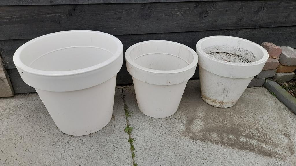 Kunststof bloempotten wit, Tuin en Terras, Bloempotten, Ophalen, Rond, Kunststof