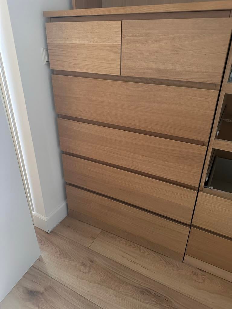 IKEA MALM Ladekast 6 lades, wit gelazuurd eikenfineer, Ophalen, Gebruikt, 5 laden of meer, 100 tot 150 cm