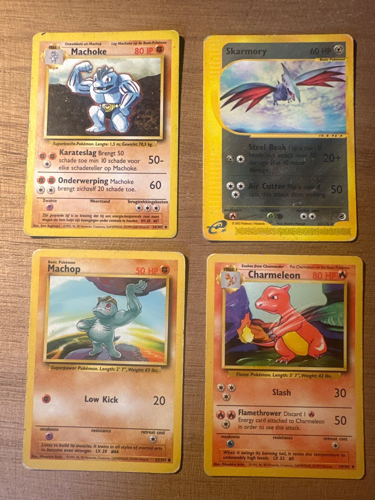 Pokémon kaarten 1995 & 2002 (Machoke, Skarmory, Machop, Char, Ophalen of Verzenden, Gebruikt, Meerdere kaarten