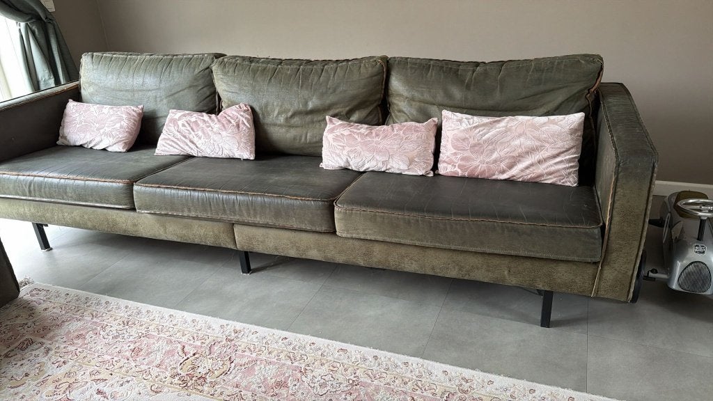 Leren 3 zits bank, Ophalen, Gebruikt, Tweepersoons, 75 tot 100 cm