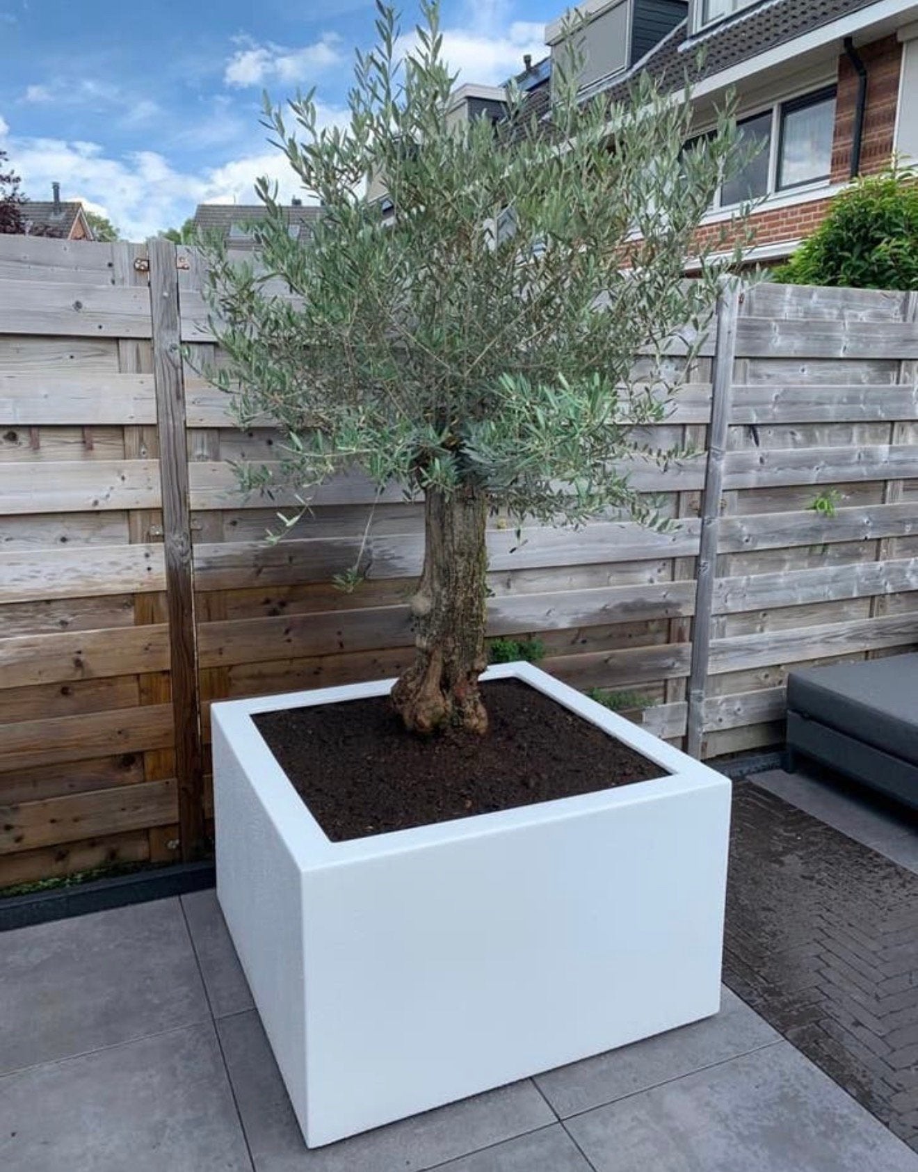 Witte polyester plantenbak 100x100x60 wit, Ophalen, Kunststof, Gebruikt, 100 cm of meer