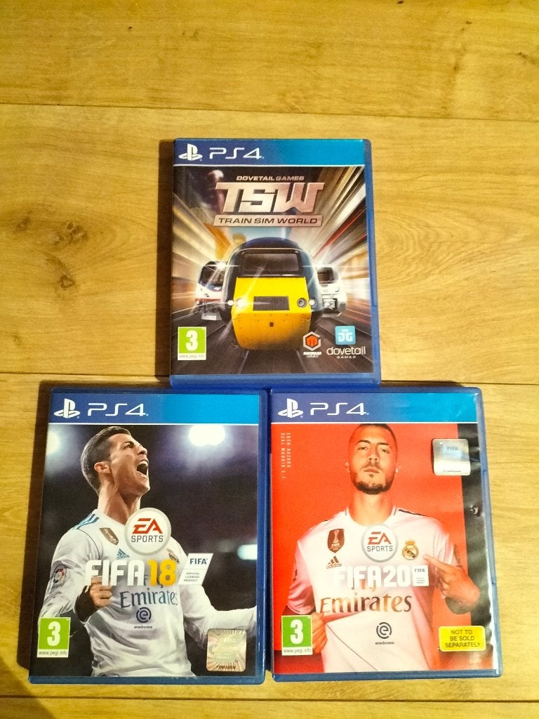 PS4 Games: FIFA 18, FIFA 20 & Train Sim World, Gebruikt, Ophalen of Verzenden, Eén computer, Sport