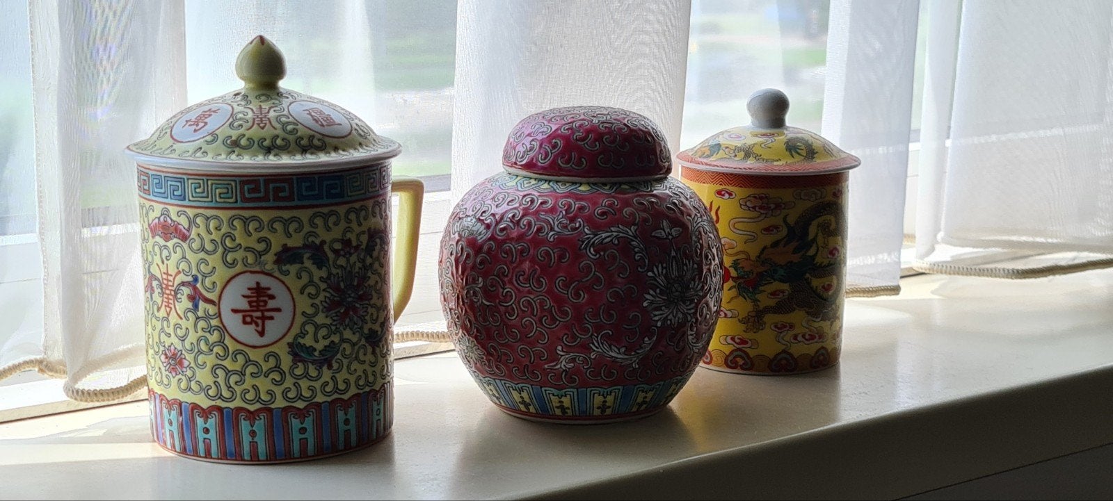 Set van 3 Chinese decoratieve potten met deksel, Antiek en Kunst, Ophalen