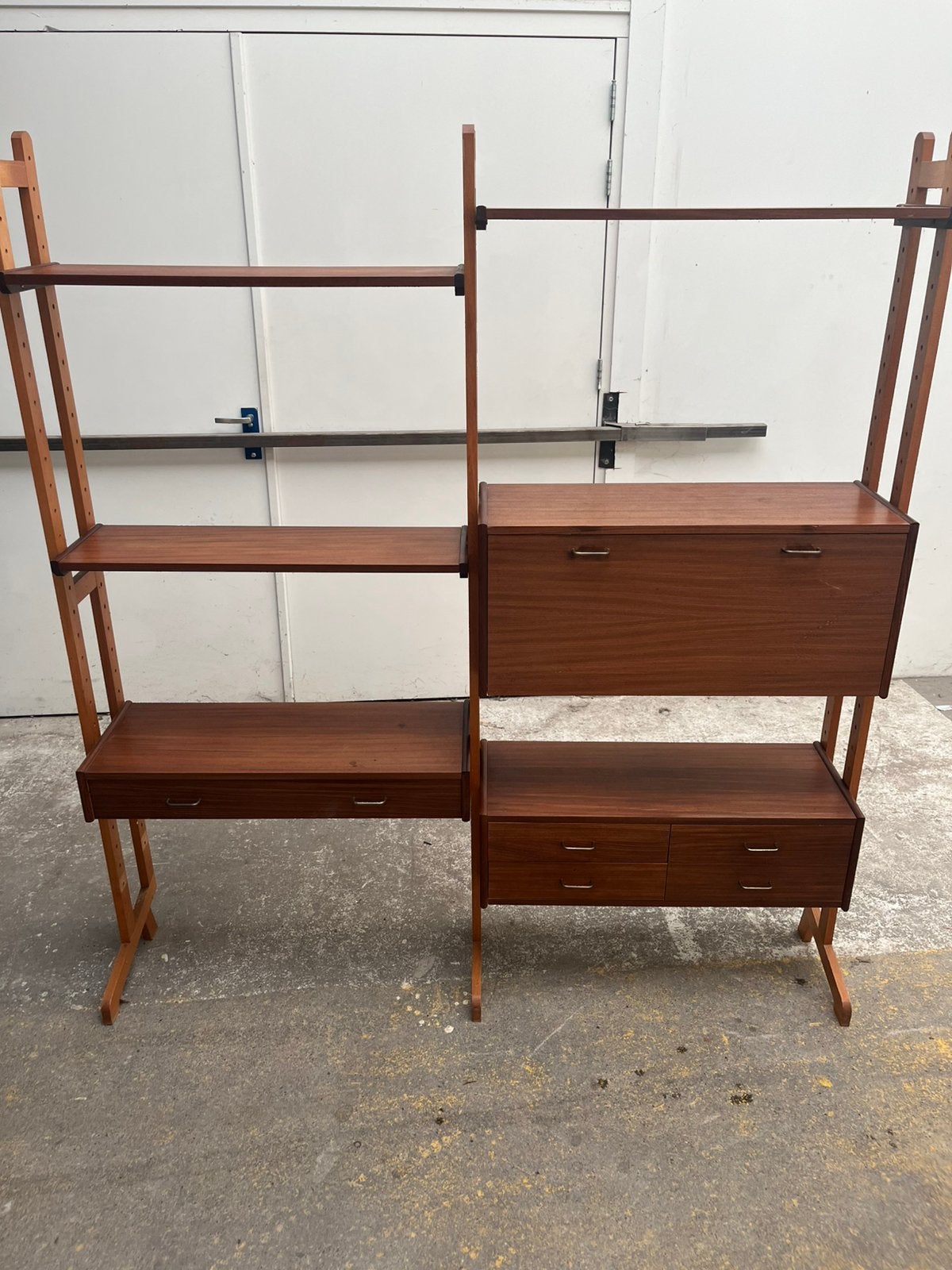 Simpla lux wandkast systeem teak jaren 50-60 retro vintage, Gebruikt, Teakhout, Met lade(s), Ophalen of Verzenden