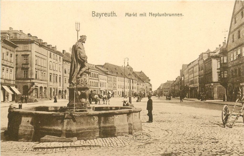 379-099-013 Bayreuth Neptunbrunnen Markt, Ophalen of Verzenden, Voor 1920, Duitsland