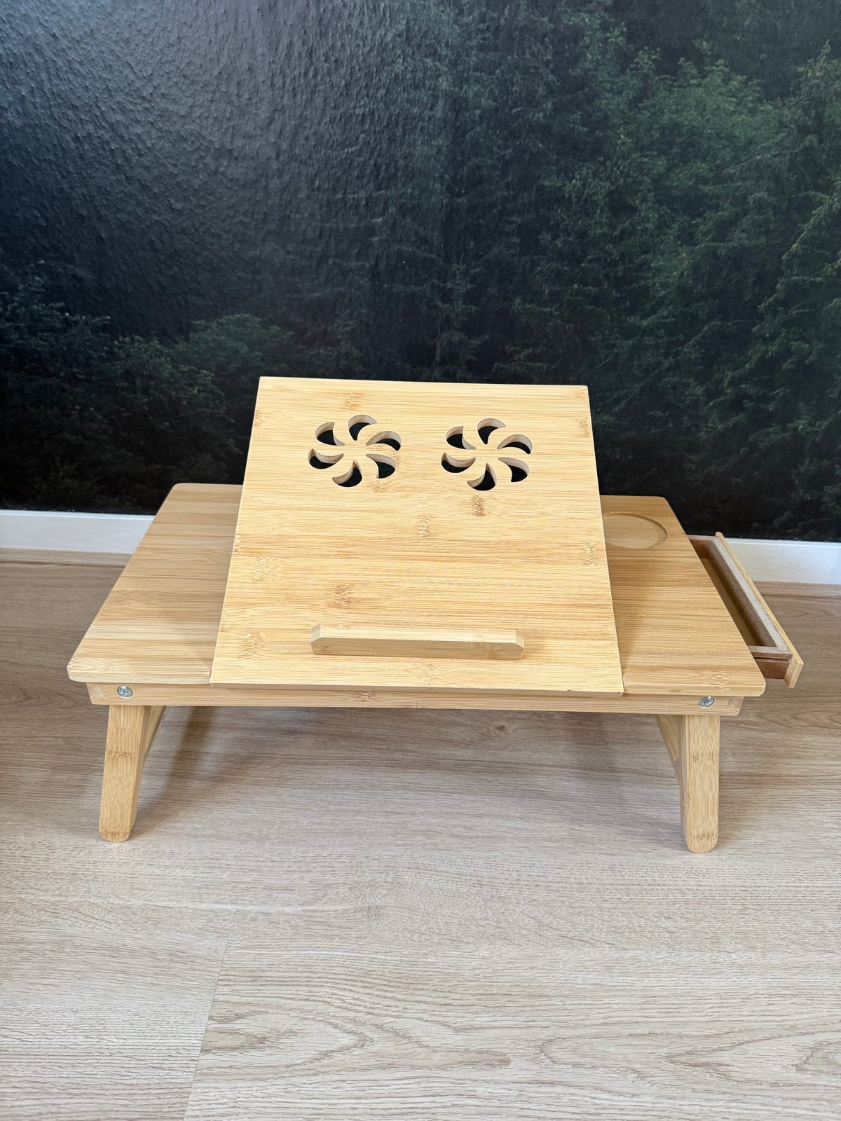 Bamboe Laptoptafel met Verstelbaar Blad en Ventilatie, Computers en Software, Laptoptafels, Zo goed als nieuw, In hoogte verstelbaar