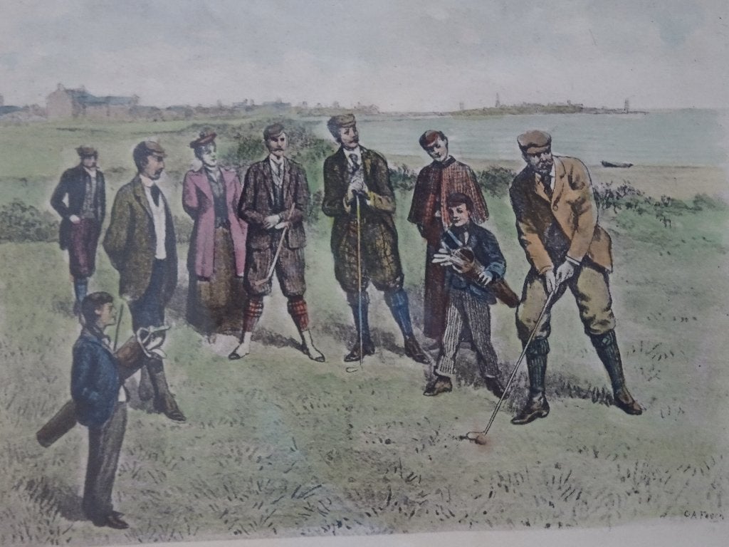 Litho golfers mode in Schotland CA Fesch, 1890, Antiek en Kunst, Kunst | Litho's en Zeefdrukken, Origineel, Verzenden, Dieren en Natuur