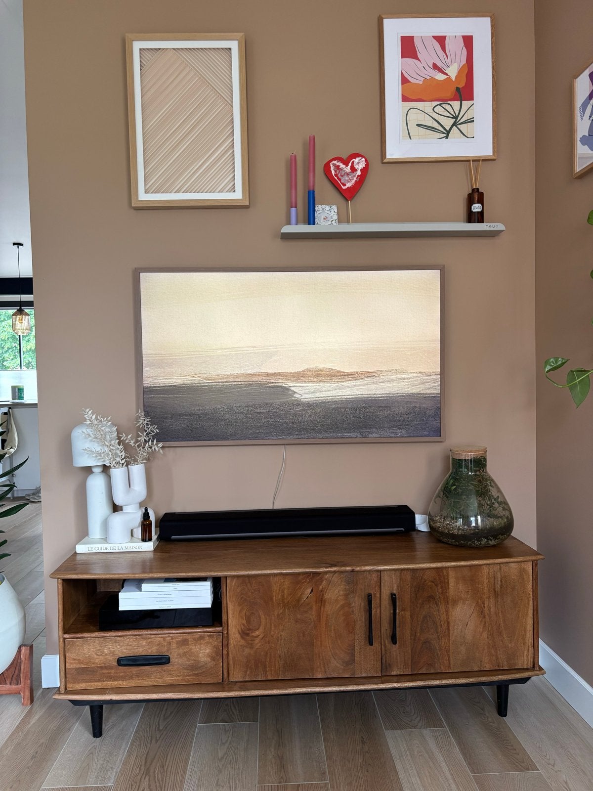 TV-meubel livingfurn Elias:mangohout met lade en deuren, Ophalen, Bohemian , industrial , natural, 150 tot 200 cm, Zo goed als nieuw