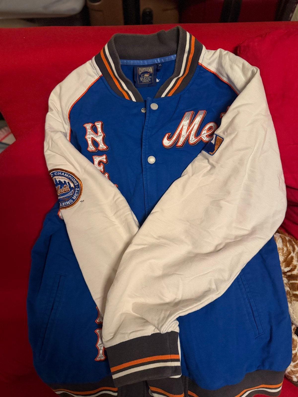 Majestic Cooperstown Mets Baseball Jack XL, Kleding | Heren, Ophalen of Verzenden, Gedragen, Maat 56/58 (XL), Blauw