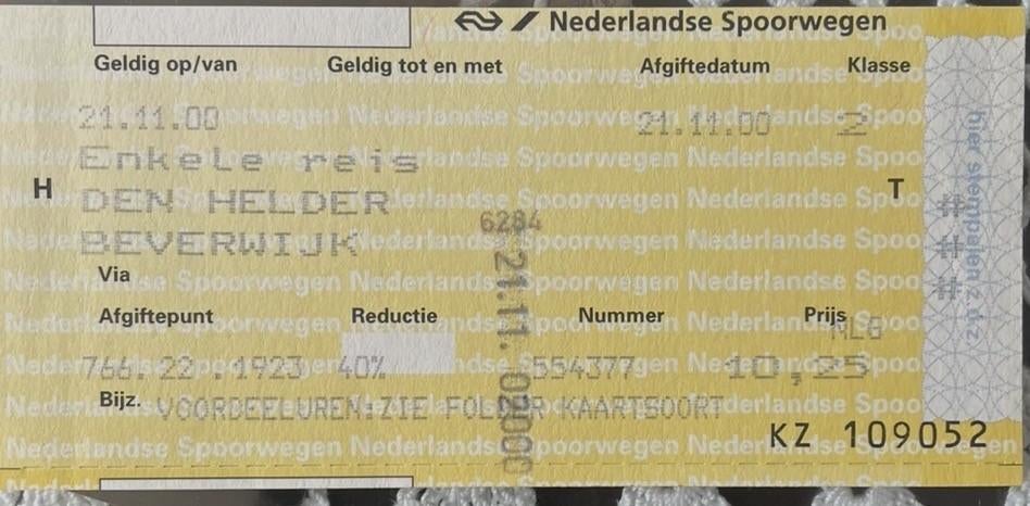 Treinkaartje  (oud), Eén persoon, Trein, Met bestemming of datum