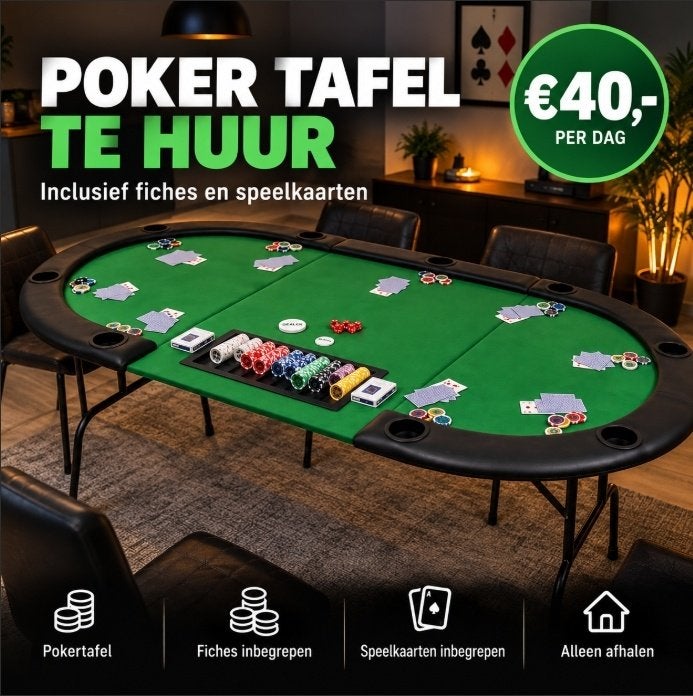 Poker Tafel Huren Inclusief Fiches en Speelkaarten €40, Hobby en Vrije tijd, Ophalen, Partygalaxyshop, Vijf spelers of meer, Nieuw
