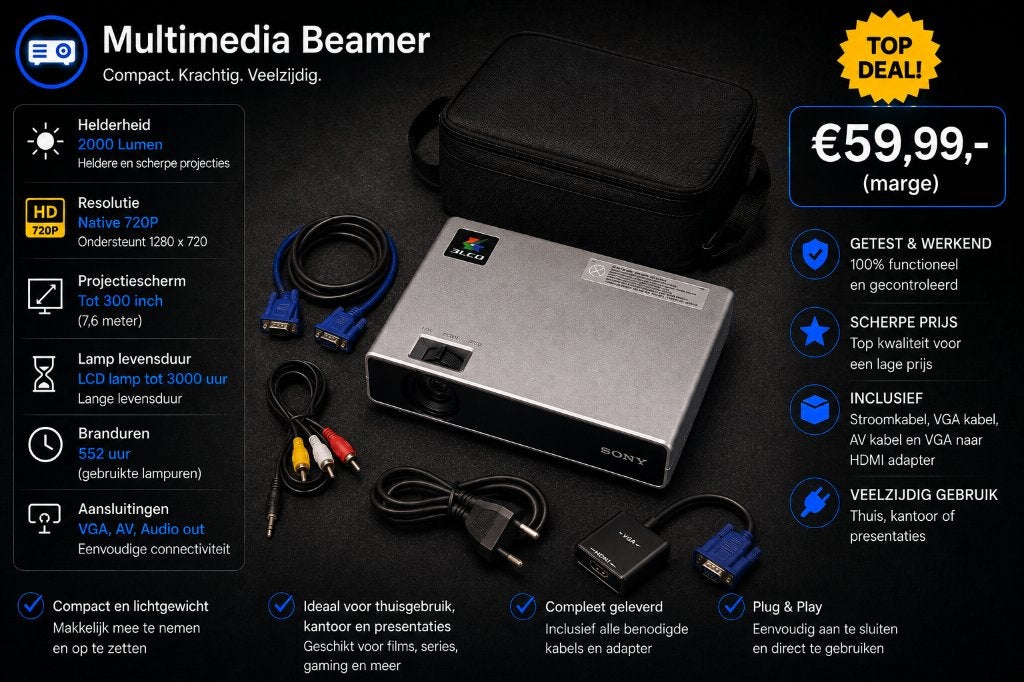 Sony VPL-CX20 Beamer | 552u | Incl. HDMI & Tas | + Garantie✅, Gebruikt, HD (720), Ophalen of Verzenden, LCD