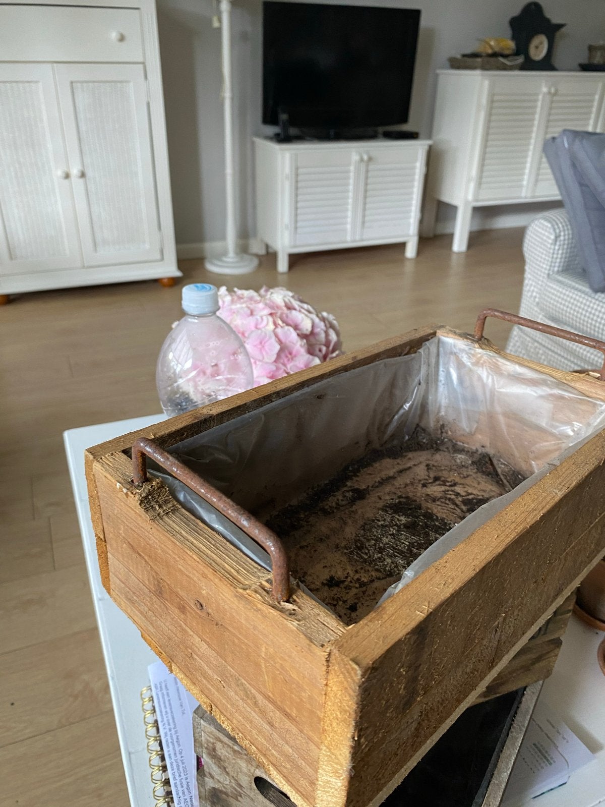 Houten kistje / plantenbakje met handvatten, Huis en Inrichting, Woonaccessoires | Kisten, Ophalen, Minder dan 50 cm, Gebruikt