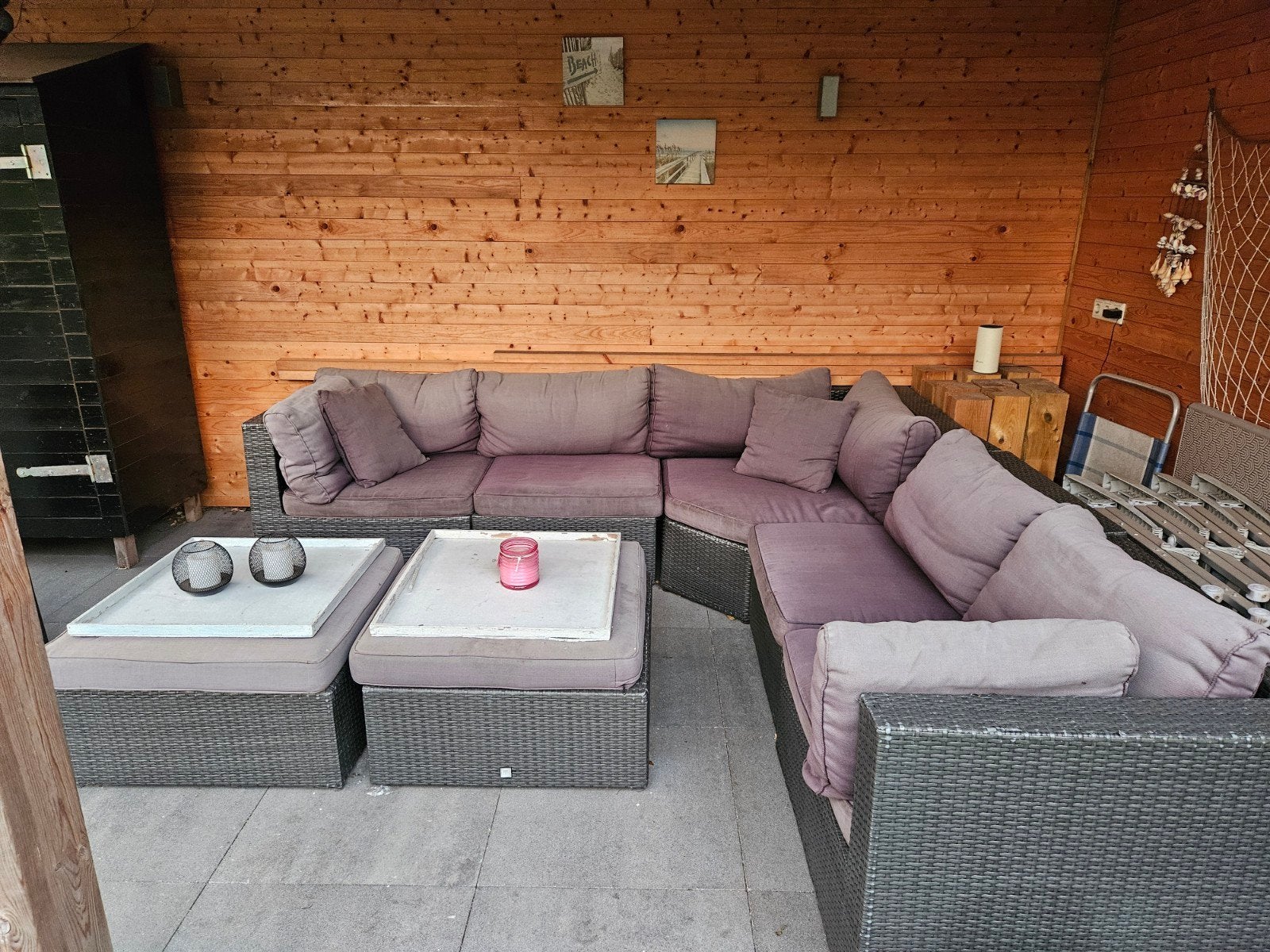Grote hoekbank loungeset 2.40x2.40m met kussens, Ophalen, Gebruikt, Bank, Meer dan 8 zitplaatsen