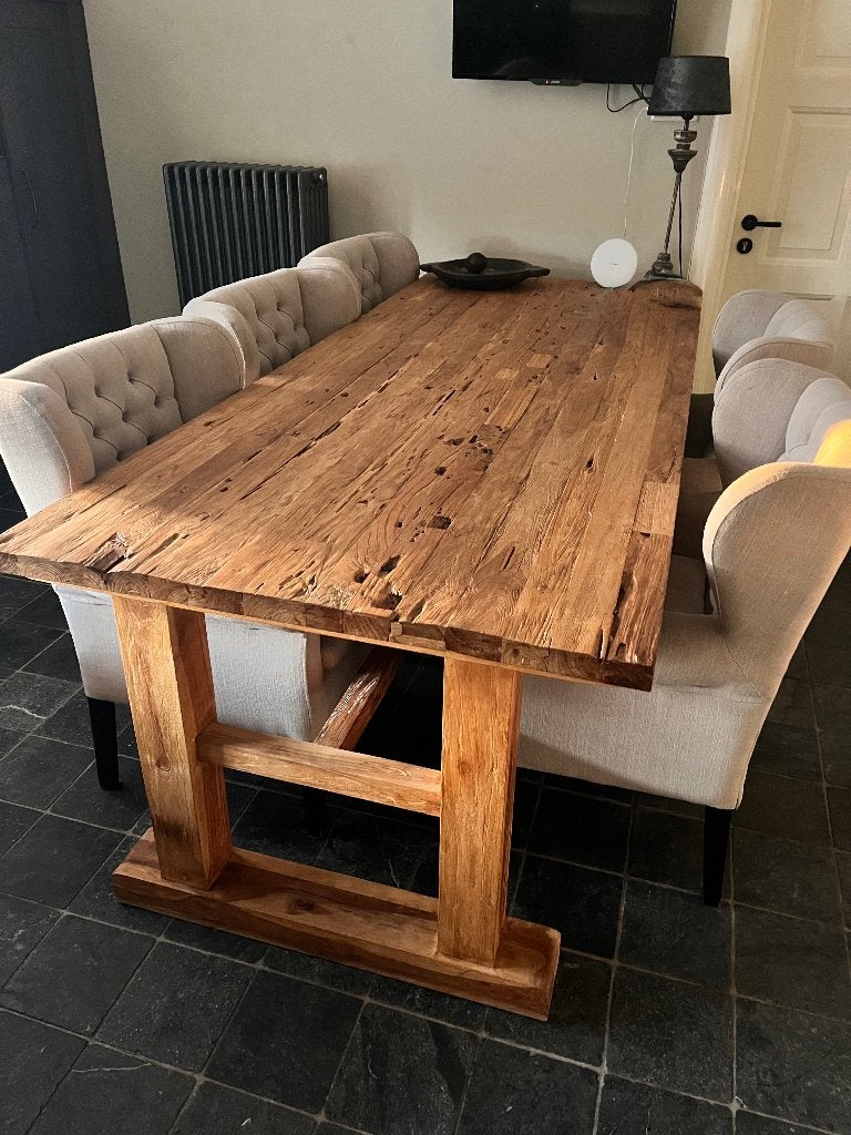Eetkamertafel robuuste kloostertafel Eiken, Ophalen, Gebruikt, 100 tot 150 cm, Eikenhout