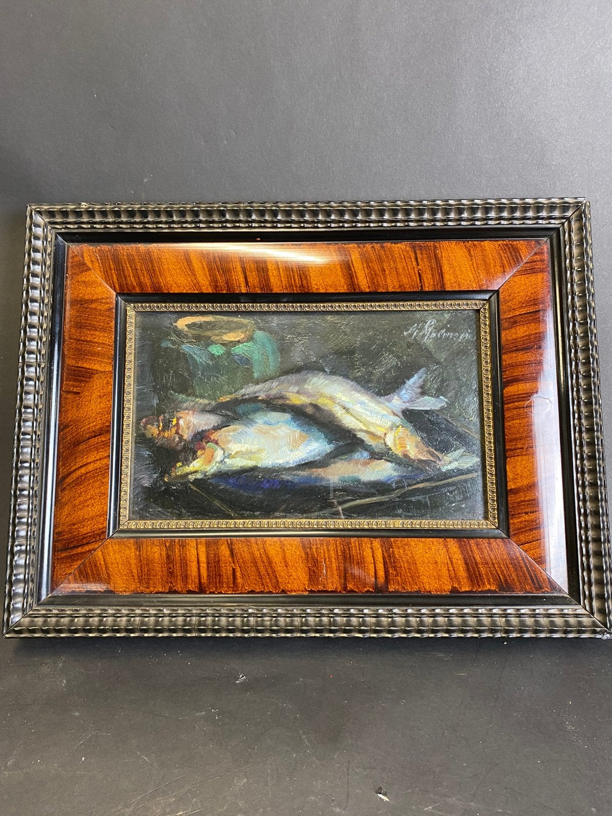 Antiek Schilderij Vissen Aquarel, Ophalen of Verzenden, Achter glas, Aquarel, Dieren